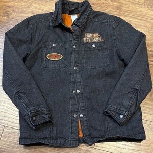 Harley-Davidson black denim warm Jacket with Orange Accents youth size 12/14